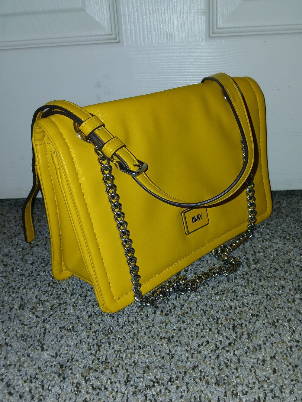 DKNY Yellow Faux-Leather Shoulder Bag with Chain Strap